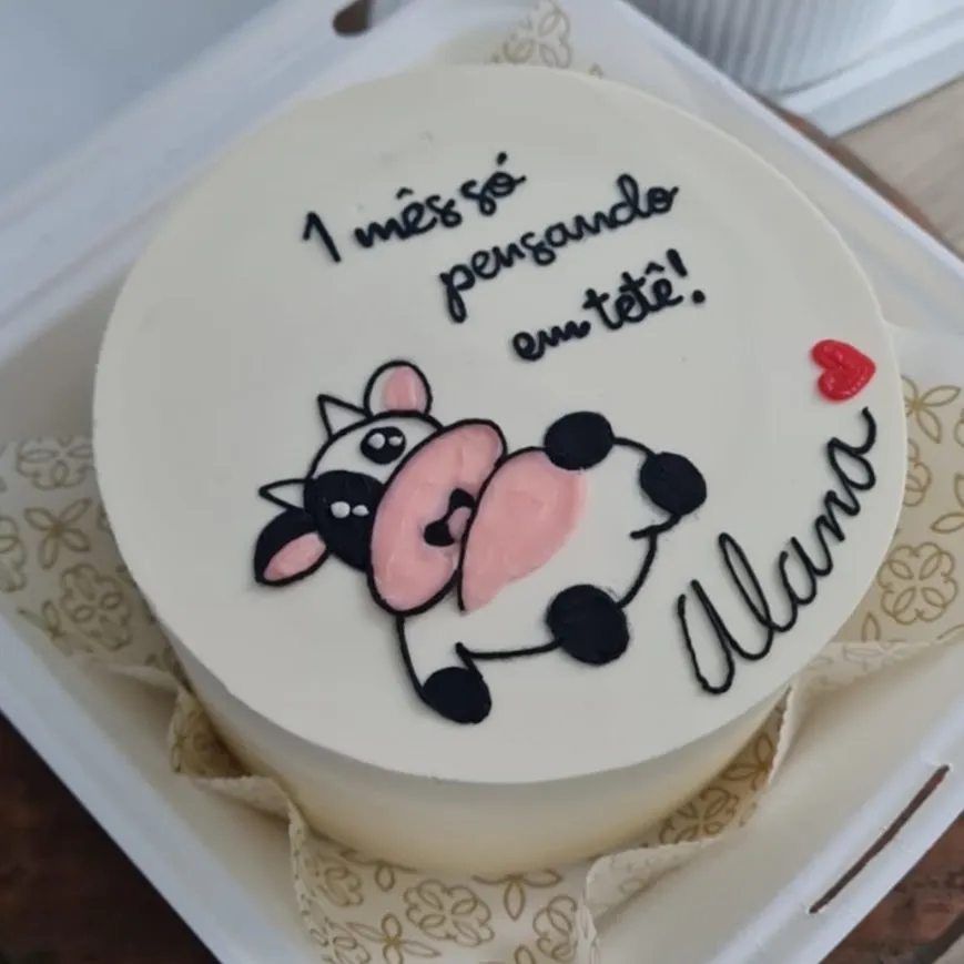 Bento cake com vaquinha e frase 1 mês só pensando em tetê para a Alana