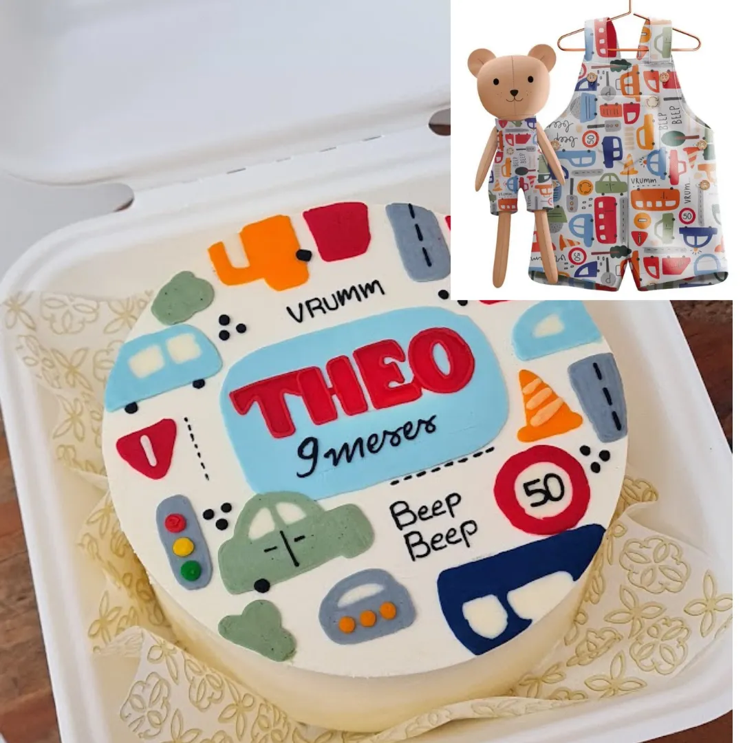 Bolo de mesversário tema carrinhos para o Theo, 9 meses