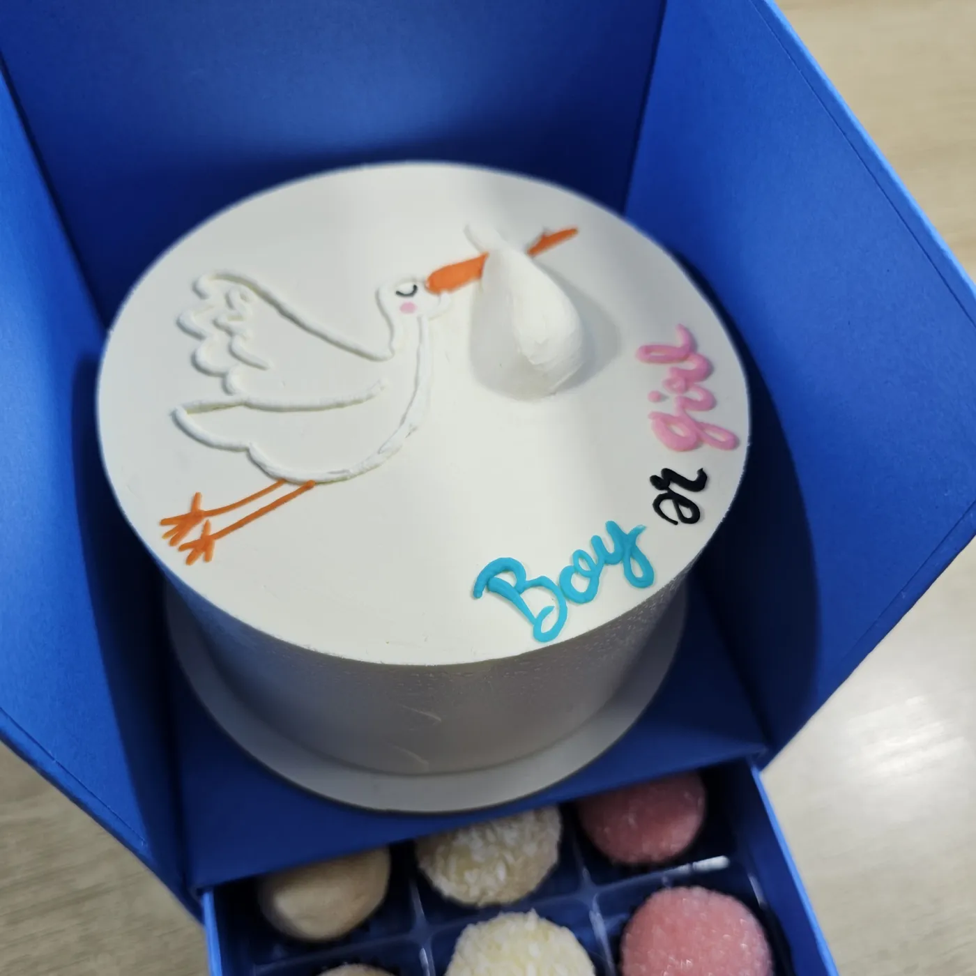 Bolo de chá revelação decorado com tema rosa e azul — foto 3